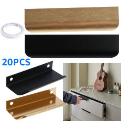 20/26Pcs Gold Black Hidden Handles Long Kitchen Cabinet Pulls Drawer Edge Finger Pulls Adhesive Non-punch Furniture