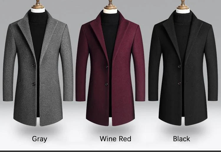 Description Picture 6 of itemBROWON Brand Korean Coat Men 2024 Autumn and Winter Woolen Men Coat New Casual Slim Fit Windbreaker Long Solid Color Men Jacket