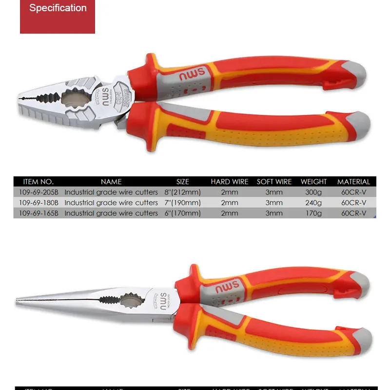 Description Picture 3 of itemSMU 60-CRV Industrial  Grade Labor-saving Anti-rust Combination Pliers Long Nose Pliers Diagonal Cutting Pliers