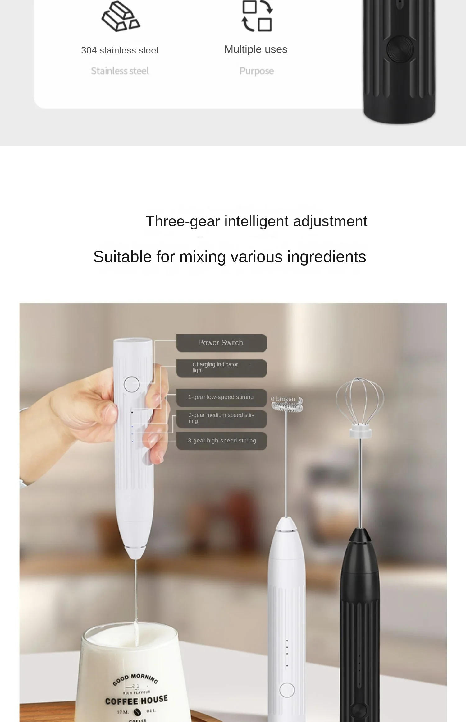 Description Picture 4 of item110V 220V Mongdio frother, coffee frother, electric frother, household milk beater, handheld mixer