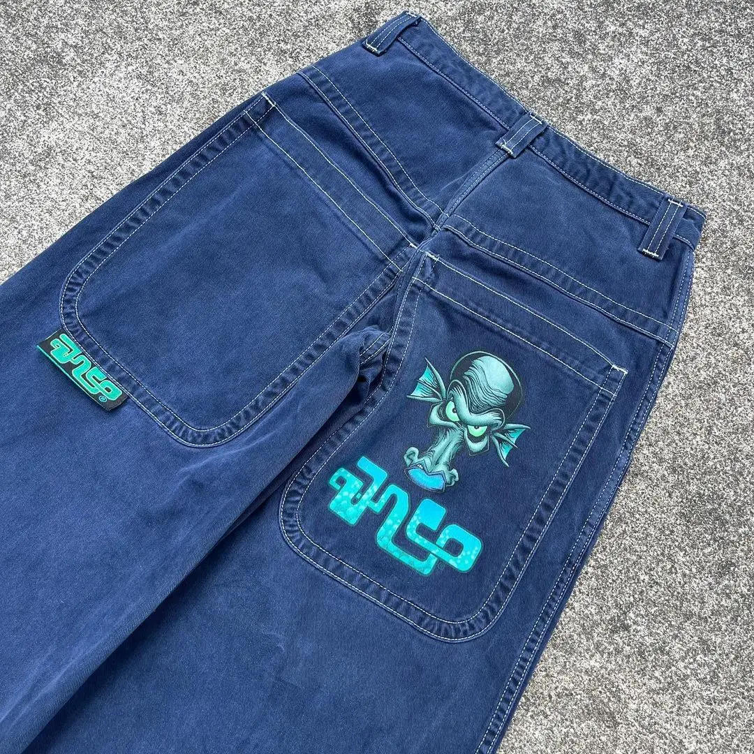 Description Picture 6 of itemCasual jeans American large pocket skull print washed wide leg jeans Y2K hip hop street loose denim men's and women's trousers