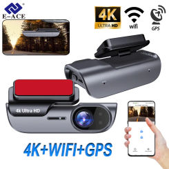 E-ACE 4K Car Dash Camera UHD Recording Car DVR Night Vision Video Recorder DashCam With GPS Wi-Fi Support 24H Parking Monitoring