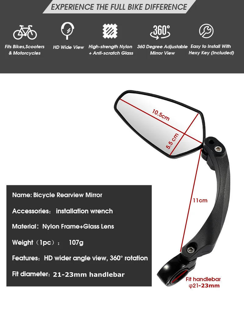 Description Picture 3 of itemWEST BIKING Bicycle Rearview Mirror 360 Degree Adjustable Bike Handlebar Rear View Mirror Cycling Accessories Bike Mirrors