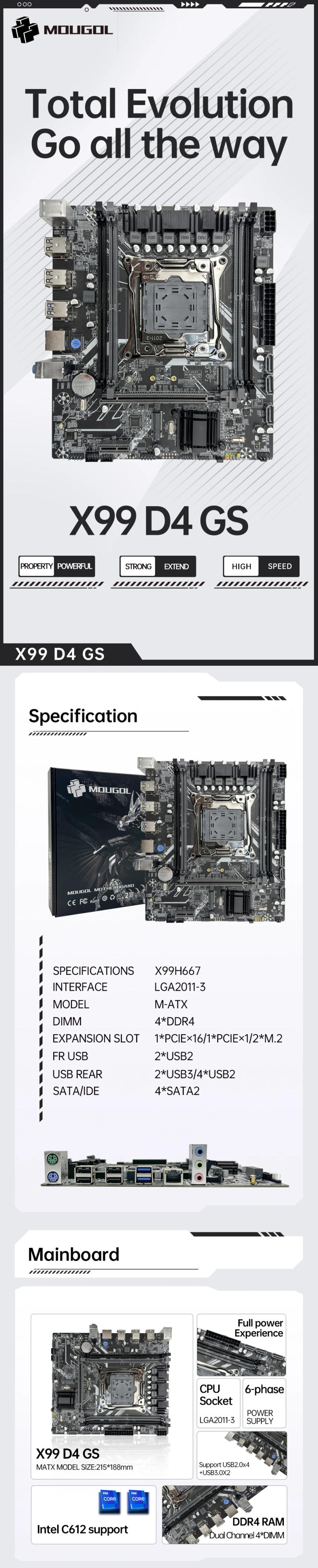 Description Picture 4 of itemMOUGOL X99 Motherboard Set with Intel Xeon E5 2680 V3 CPU Dual-channel DDR4 8Gx2 2133MHz RAM for Gaming Computer Components