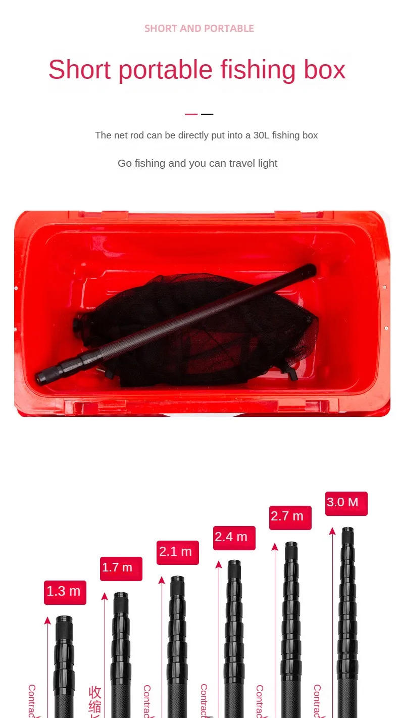 Description Picture 3 of item1.3-2.1M Canopy Pole Carbon Free Position Telescopic Tent Support Pole Outdoor Short Carbon Fiber Fishing Net Pole Accessories