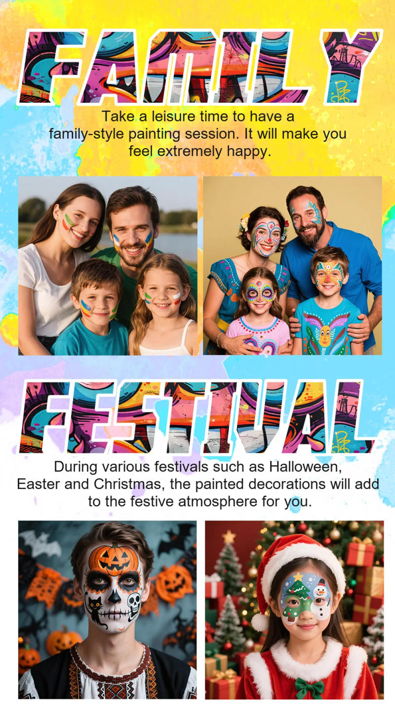 Description Picture 5 of item25g Rainbow Water-Based Face Body Painting Palette Washable Non-Toxic One-Stroke Split Cakes Festive Makeup Pigments