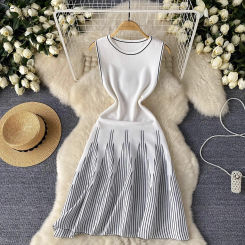 YuooMuoo Chic Brief White Black Knitted Dress 2024 Summer Casual All Match Sleeveless Tank Dress for Women Streetwear Outfits