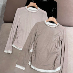 Long-Sleeved Bottoming Shirt Women Autumn Winter Beaded Wool Blend Pullover Top
