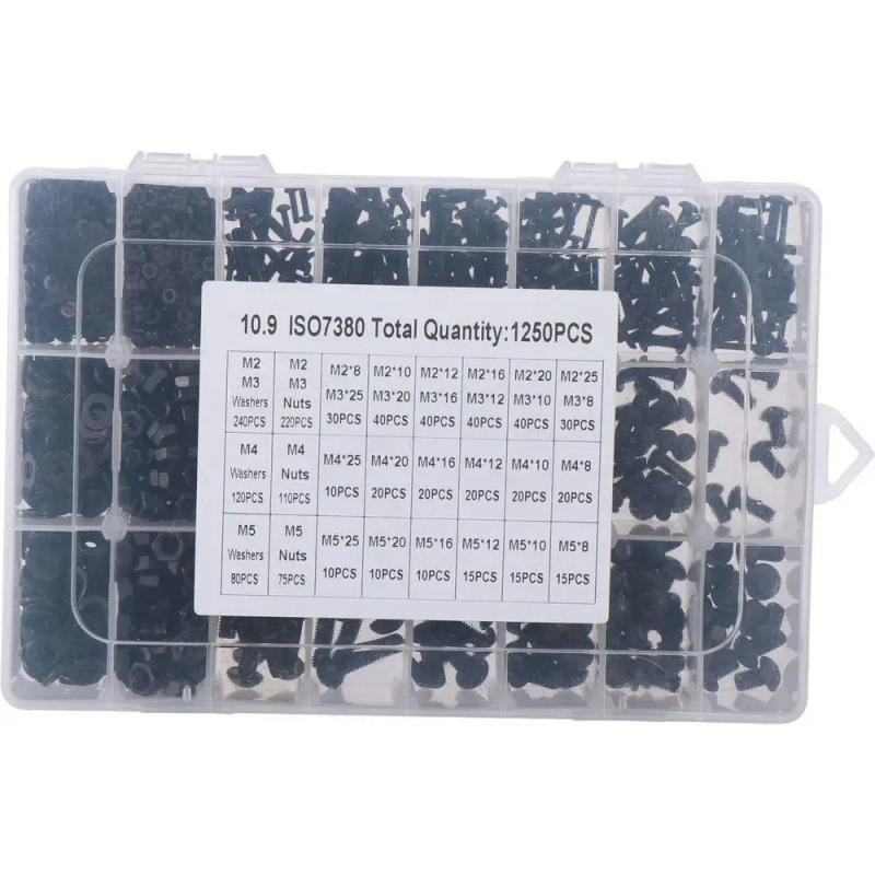 Description Picture 5 of item1255Pcs M2 M3 M4 M5 Metric Screws Assortmen Kit 10.9 Alloy Steel 24 Size Bolts and Nuts Washers Kit Black 8/10/12/16/20/25mm