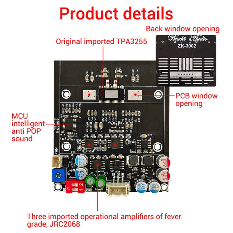 Description Picture 6 of itemZK3002 Digital Power Amplifier Board 300W*2 600W Pure Rear Level Audio Stereo Amplifier Board Bridged Mono AMP Subwoofer Speaker