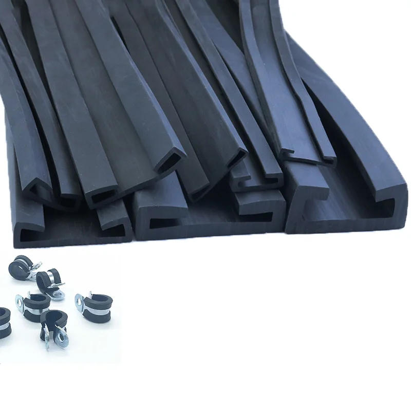 Description Picture 2 of item1/2/3/4/5 Meter Double U Shape Rubber Sealing Strip U-Type Clamp Protective Pad Strips Steel Plate Edge Clips Seal Strap