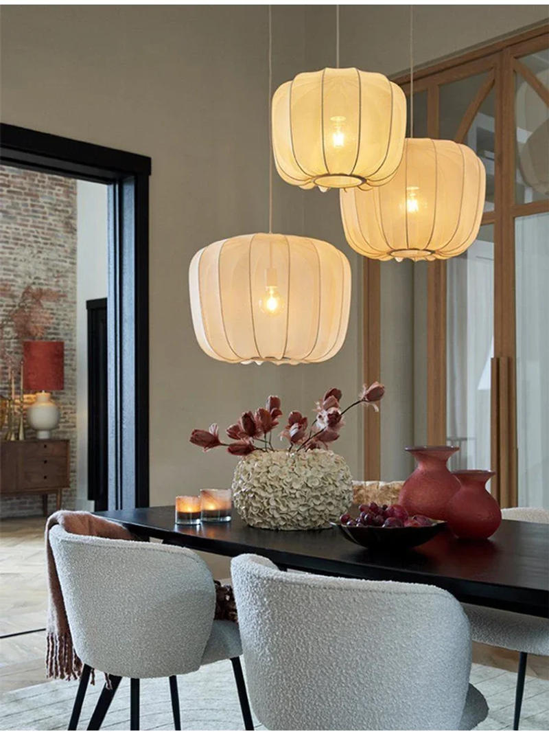 Description Picture 3 of itemNordic Minimalist Wabi Sabi Fabric Chandelier Living Dining Room Bar Led Pendant Lamp Restaurant Bedroom Hanging Light Fixture