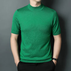 Top Quality  Sheep Wool Knit Tees Spring Men's Classic Solid Lyocell Knitwear Short Sleeve Male Soft Thin Knitting Shirts
