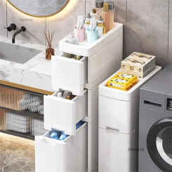 Modern Toilet Waterproof Storage Shelves with Wheels Nordic Plastic Slim Bathroom Cabinet with Drawer Minimalist Home Furniture