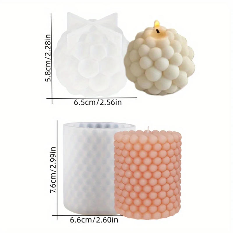 Description Picture 6 of item2PCS 3D Bubble Candle Mold, Spherical Resin Candle Mold, Cylindrical Candle Making Silicone Mold, Silicone Gypsum Mold
