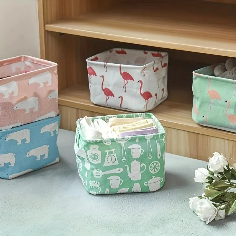 Description Picture 2 of item1pc Cotton Linen Fabric Waterproof Desktop Sundries Basket Storage Box Cosmetic Toy Organizer Underwear Socks Clothes Storagebag