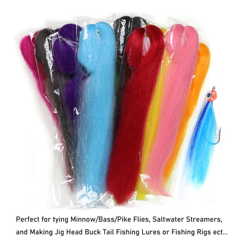 Description Picture 5 of item14 Colors 30CM Streamer Minnow Fibers Kinky Synthetic Fly Fishing Tying Material for Bass Pike Lure Jig Head Bucktail Bait