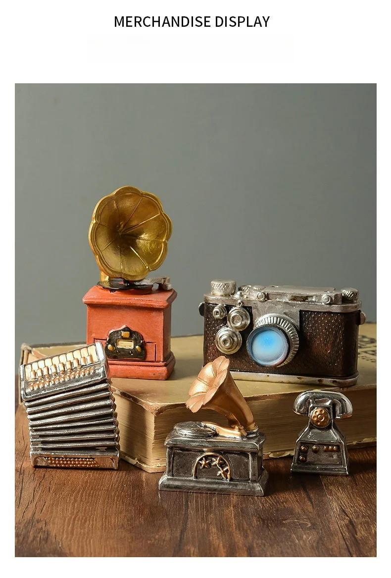 Description Picture 4 of itemVintage Artifacts Antiques Figure Old Furniture Phone Statues Crafts Retro Telephone Model Home Ornament Coffee Bar Decoration