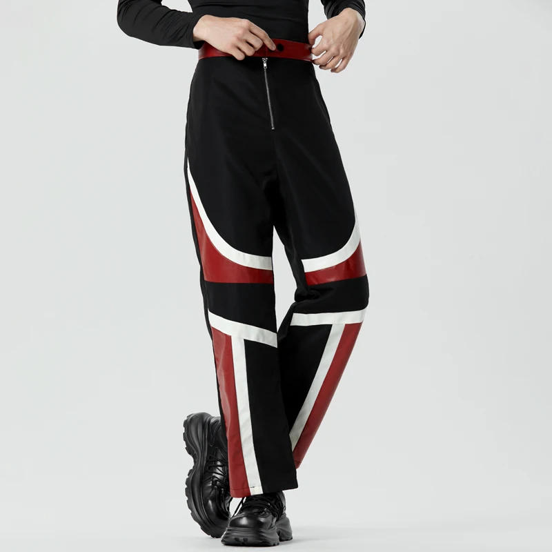 Description Picture 4 of itemMen Pants Patchwork Button Zipper Joggers Fashion Straight Trousers Men Streetwear PU Leather 2023 Casual Pantalon S-5XL INCERUN