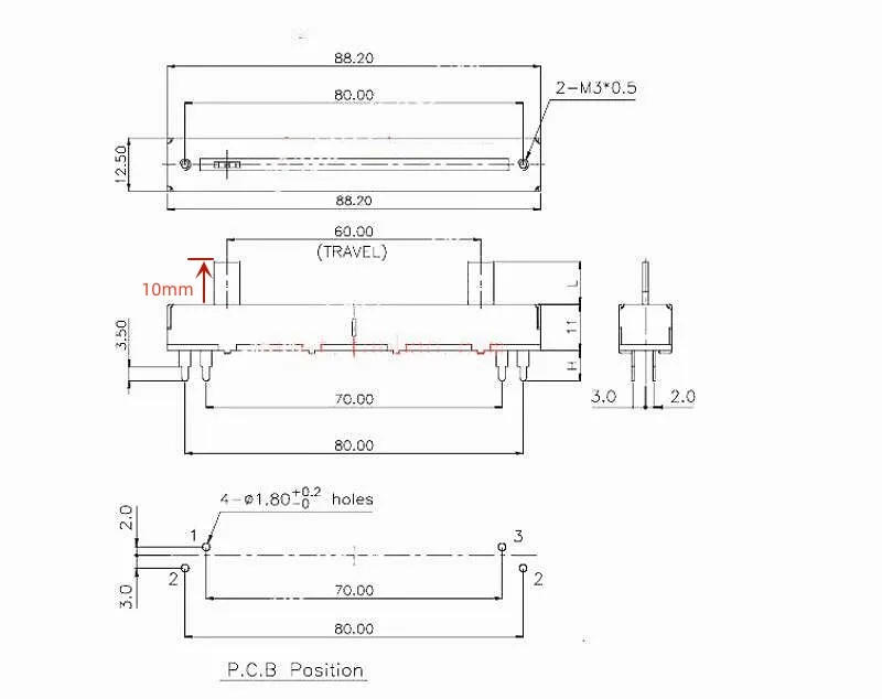 Description Picture 2 of item1pc Mixer Fader A103 A10K B103 B10K 3Pins 88mm Single Channel Sliding Potentiometer Travel 60mm Handle Length 10mm