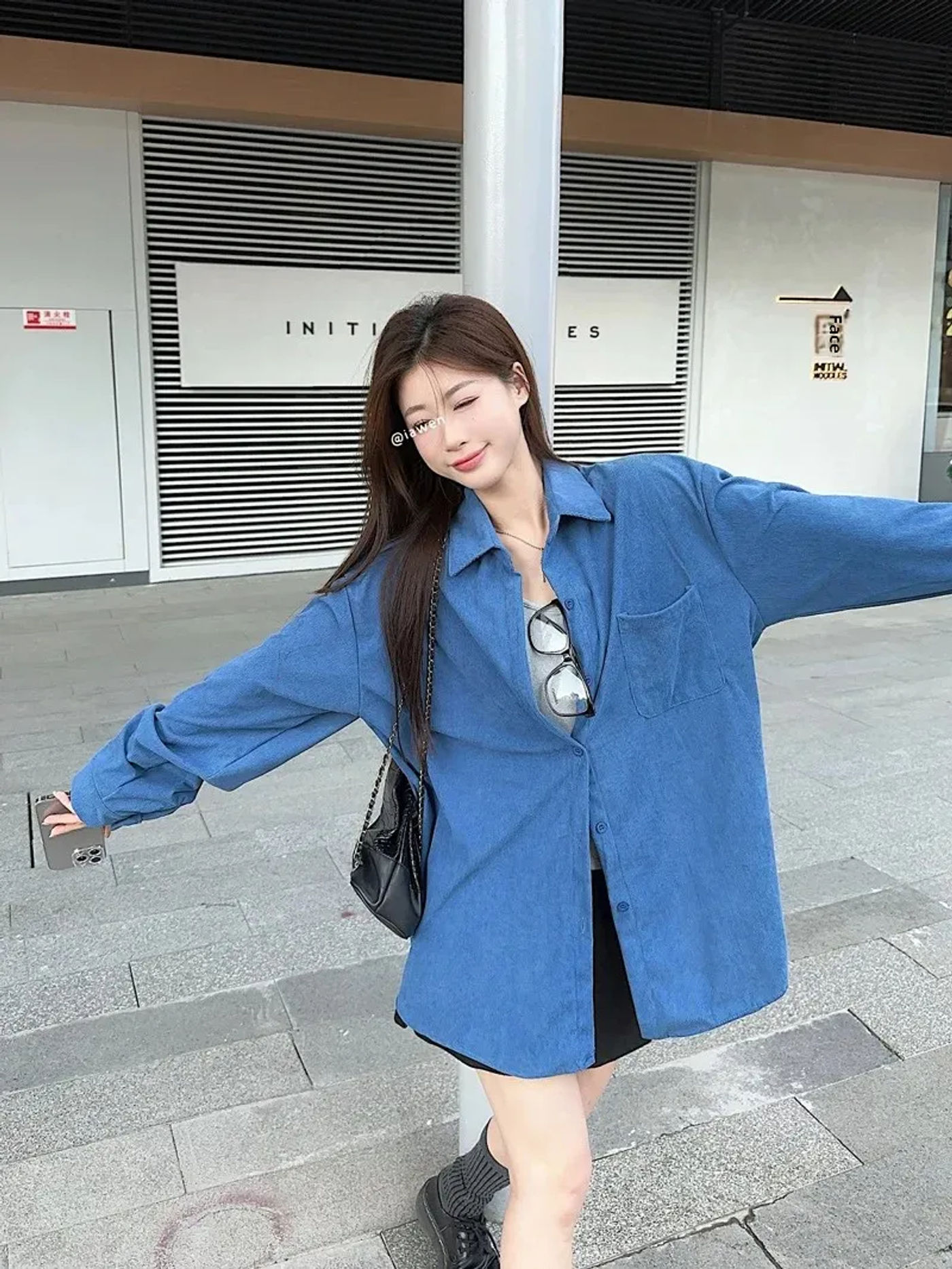 Description Picture 4 of itemElegant Purple Velvet Polo Collar Shirt Women's Spring New Style Versatile White Enhancing Shirt Coat Casual Fashionable
