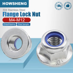 HOWSHENG 2-40pcs Hex Flange Nylon Insert Lock Nut M4 M5 M6 M8 M10 M12 Stainless Steel Hexagon Flange Locknut