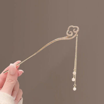 Vintage Chinese Style Hanfu Hair Stick Flocking Rose Tassel Hairpin Metal Hair Fork Chopsticks Hairpin Jewelry Hair Accessories