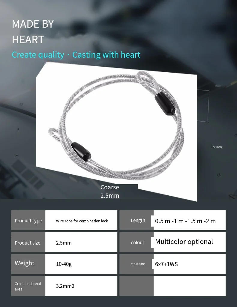 Description Picture 3 of item1.5M Bicycle Lock Wire Rope Cycling Scooter Steel Cable Lock MTB Road Bike Anti-theft Safety Lock Line Bicycle Accessories