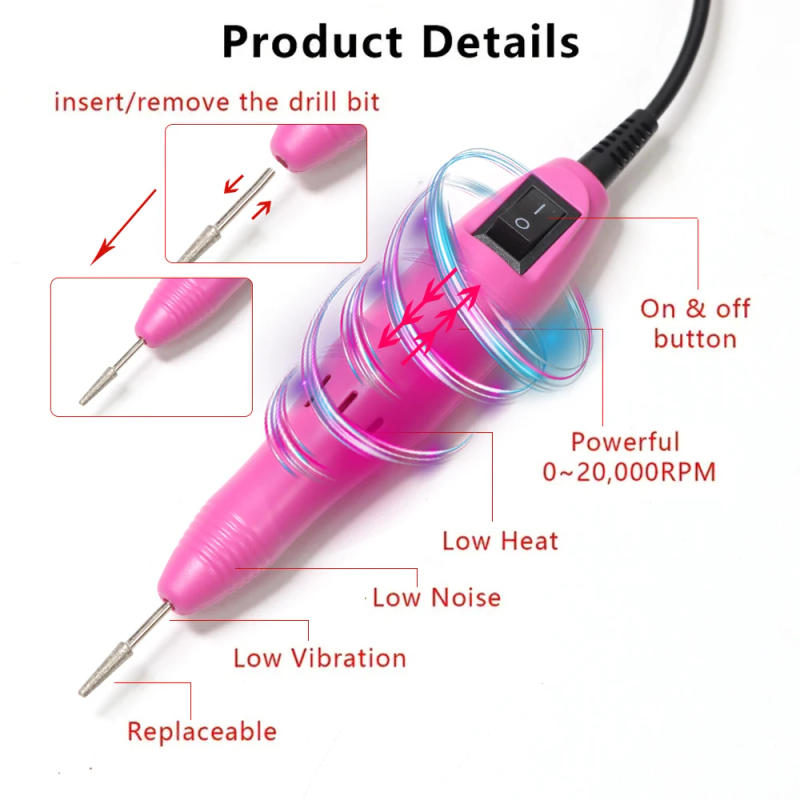 Description Picture 6 of itemLINMANDA 20000 RPM Manicure Drill Machine Set Electric Nail Drill Machine Gel Polish Remover Portable Nail Polisher Equipment