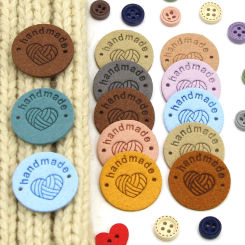 20Pcs Round Leather Tags Heart Yarn Ball Handmade Labels for Hats Hand Made Clothes Tags Sewing Garment Accessories 1inch