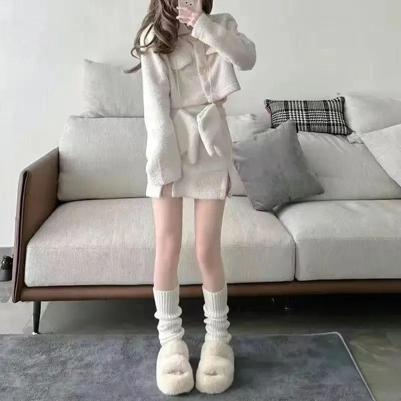 Description Picture 3 of item42/52/72cm Leg Warmers Lolita Socks Y2K Knitted Warm Foot Cover White Black Warmer Lady Autumn Winter Crochet Sock Boot Cuffs