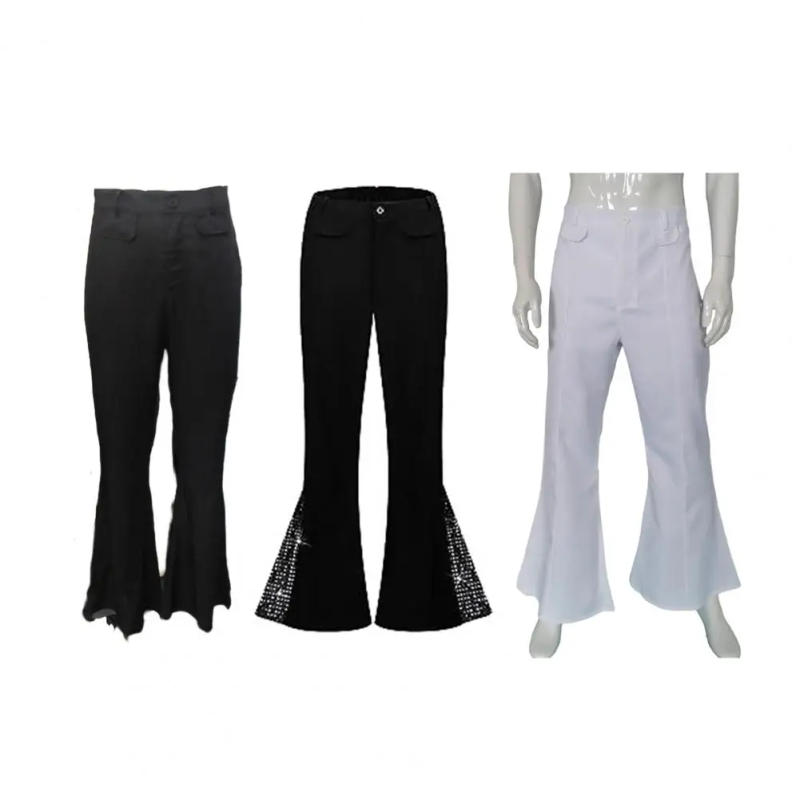 Description Picture 4 of itemMen Vintage Pants Retro Disco Fancy Trousers for Men Shiny Sequin Flared Hem Hippie Costume Pants for Halloween Carnival Party