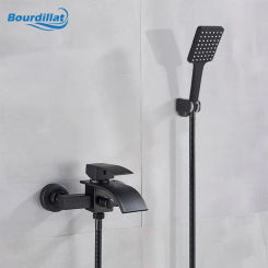 Bourdillat Bathroom Tub Faucet Single Handle Waterfall Spout Mixer Tap with Hand Shower Wall Mounted Bath Faucet Bathtub Faucet