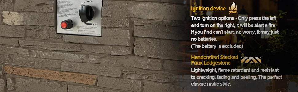 Description Picture 5 of item44 Inch Aluminum Propane Fire Pit Table W/Faux Ledgestone, Hand-Painted Table Top, 50,000 BTU Fire Table, Wind Guard, Waterproof