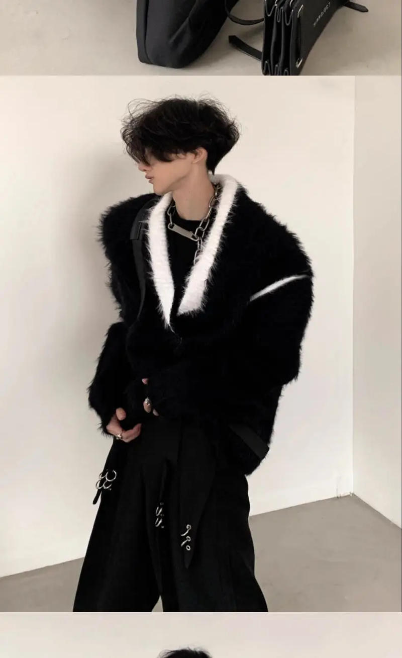 Description Picture 4 of itemVintage Plush Jumper For Men Winter V-neck Design Oversized Knit Sweater Trend Mens Clothing Couple Solid Sueteres Para Hombre