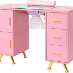 Manicure Table Nail Desk for Nail Tech w/Glass Top & Wrist Rest Beauty Salon Nail Supplies Decor Workstation Acetone Resistant