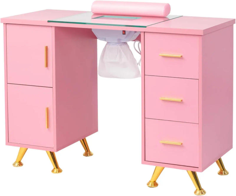 Description Picture 2 of itemManicure Table Nail Desk for Nail Tech w/Glass Top & Wrist Rest Beauty Salon Nail Supplies Decor Workstation Acetone Resistant