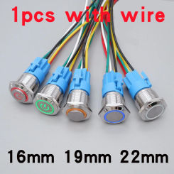 16mm 19mm 22mm Metal Push Button Switch LED Light Waterproof Momentary Latching Car Engine PC Power Switch 5V 12V 24V 220V Blue