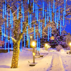 1 Pack Outdoor Falling Rain Fairy Lights 8 Tubes Meteor Shower Lights for Yard Porch Patio Christmas Tree Decor 2025 New Year