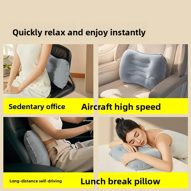 Description Picture 5 of itemVelvet Inflatable Lumbar Pillow Square Shape -Press To Fill Travel Cushion for Car Office, Foldable Portable Back & Neck Support