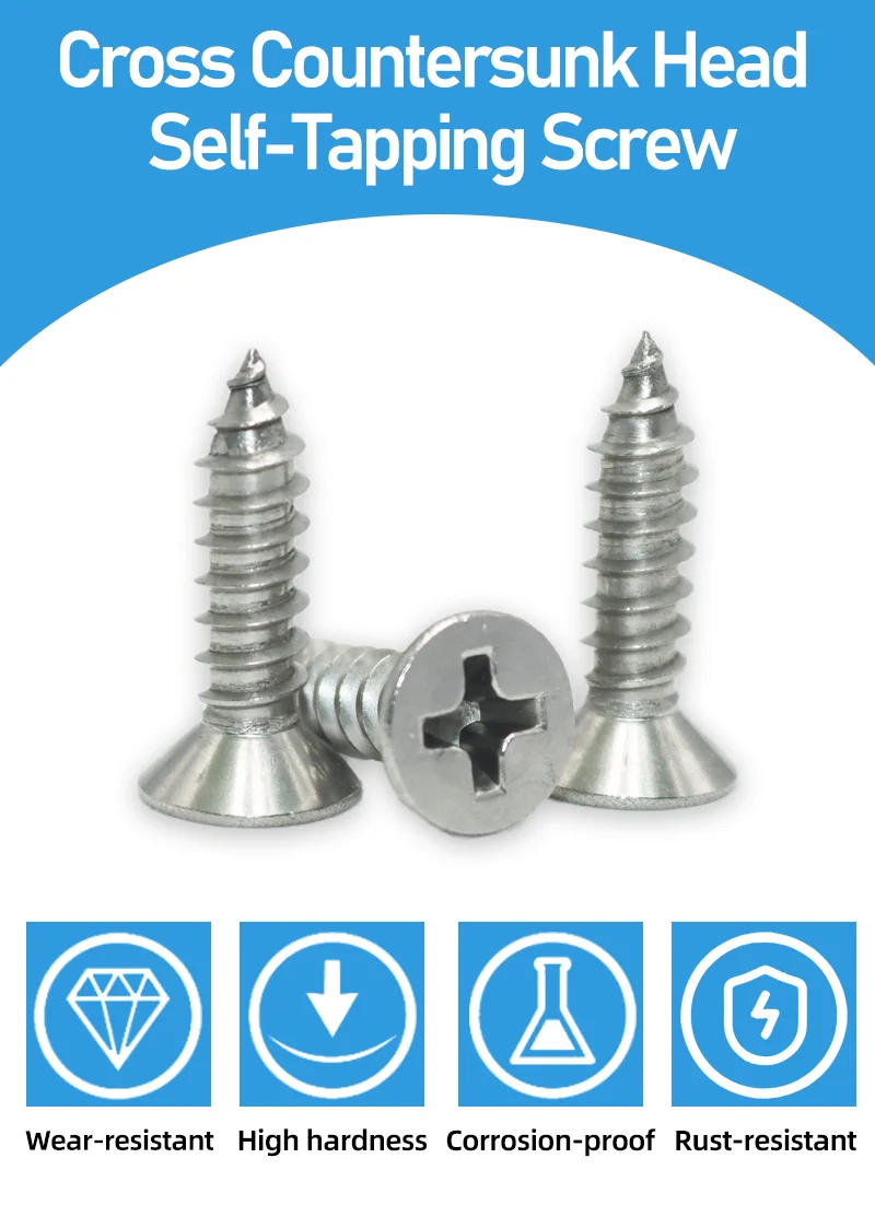 Description Picture 2 of item950X Self Tapping Phillips Screws M2 M3 M4 A2 304 Stainless Steel Small Cross Phillips Flat Countersunk Head Self-tapping Screw