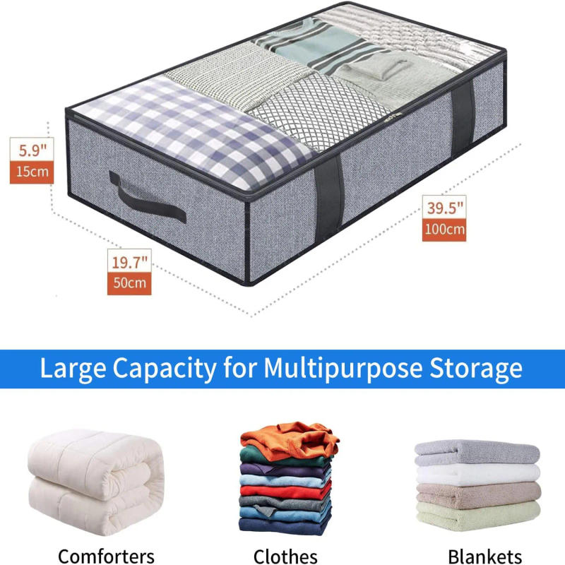 Description Picture 4 of itemUnder the bed quilt storage bag with cover can be folded, can be used for bedding clothes toys with 4 reinforced handle
