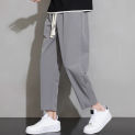 Men Spring Summer Ice Silk Loose Fit Waist Loose Casual Pants Sports Pants Drawstring Harlan Pants Korean Men's Cropped Pants