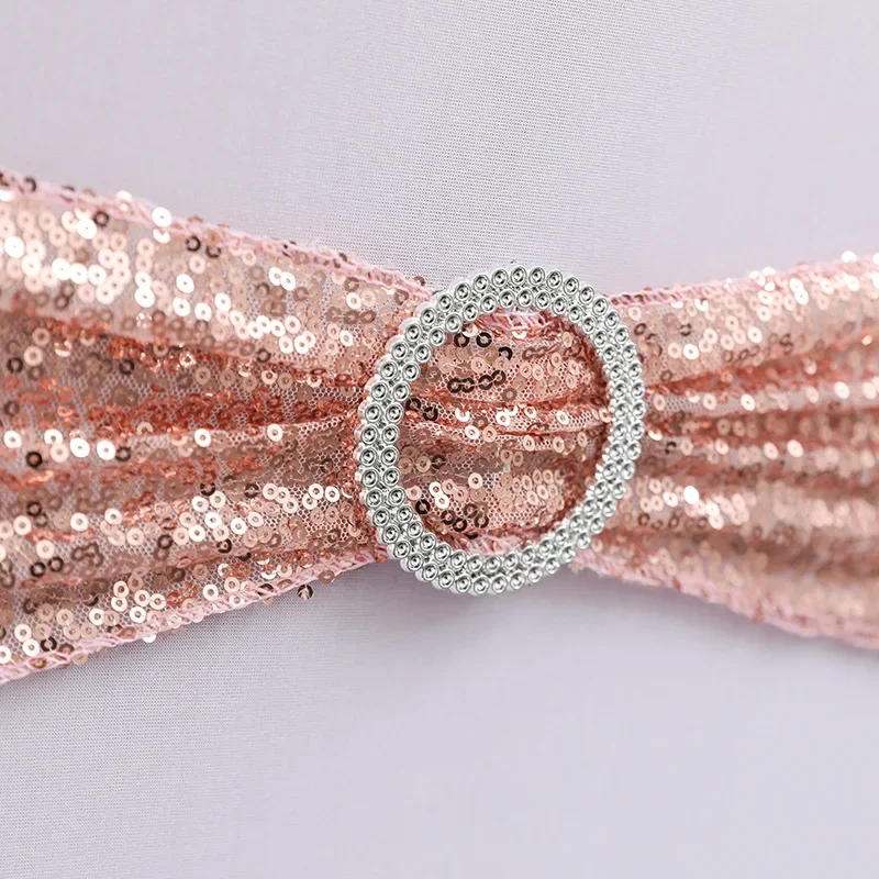 Description Picture 4 of item20Pcs Chair Sashes Sequin Stretchy Decorative Bows One-Sided Sequins Decor for Wedding Party Home Chair Cover Sash Decorations