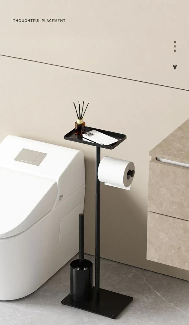 Description Picture 6 of item304 Stainless Steel Integrated Bathroom Accessories Toilet Brush Holder Floor Standing Toilet Paper Holder Cleaning Tools