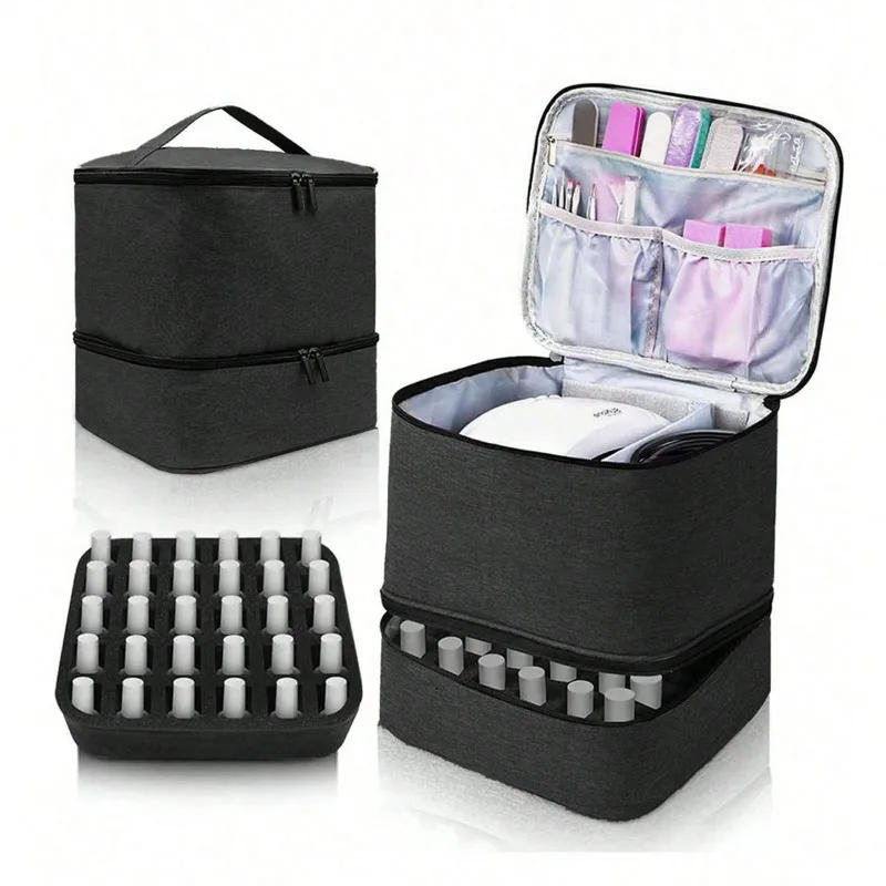 Description Picture 2 of itemNail Polish Storage Bag Essential Oil Bag Portable Cosmetic Nail Care Kit Nail Care Tool Storage Box Double Layer 30 Compartment