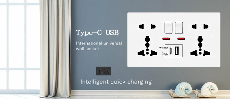 Description Picture 3 of itemDelviz UK Standard Usb Socket, 5 Hole Embedded Panel, 2A Dual USB Port, AC 110-250V, Switch control Wall Universal Power Outlet