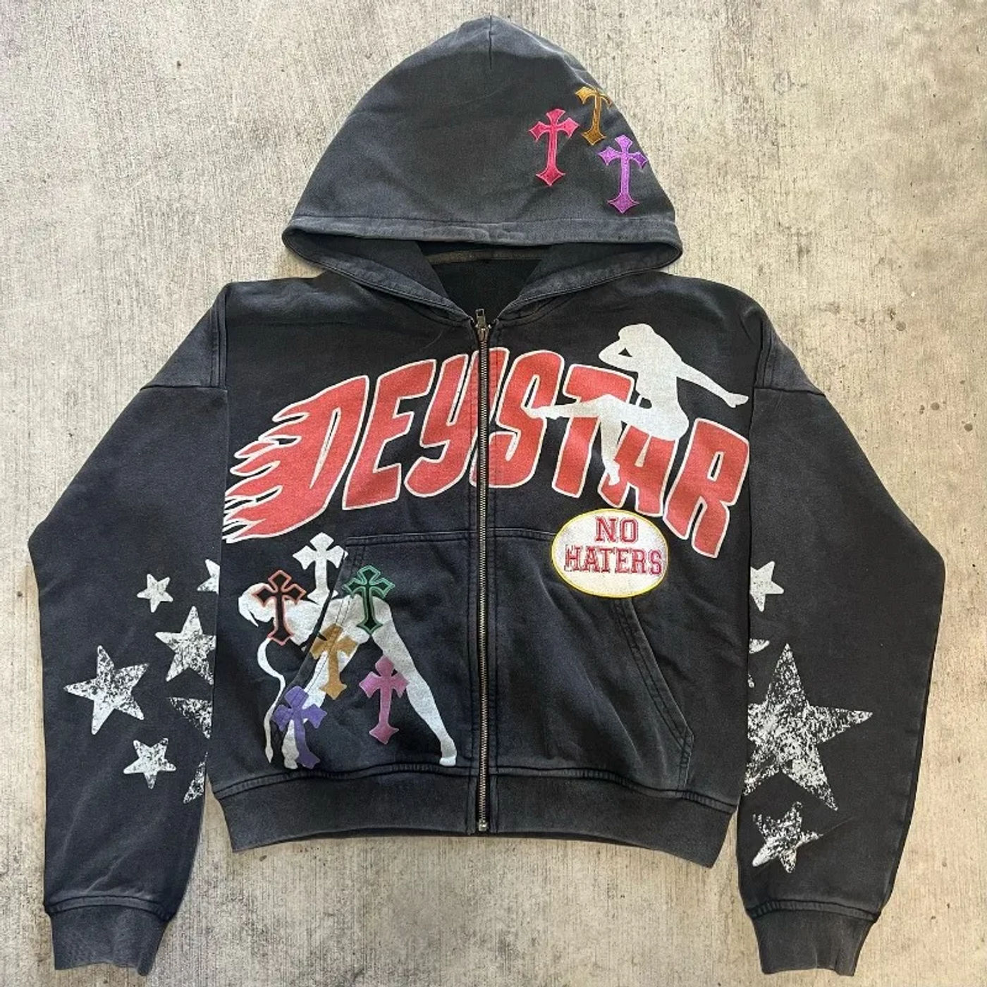 Description Picture 4 of itemWomen's Letter Geometric Cross Print Cardigan, Zipper Hoodie, Hip-Hop Sweatshirt, Casual, Versatile, Gothic, Sexy, Y2K