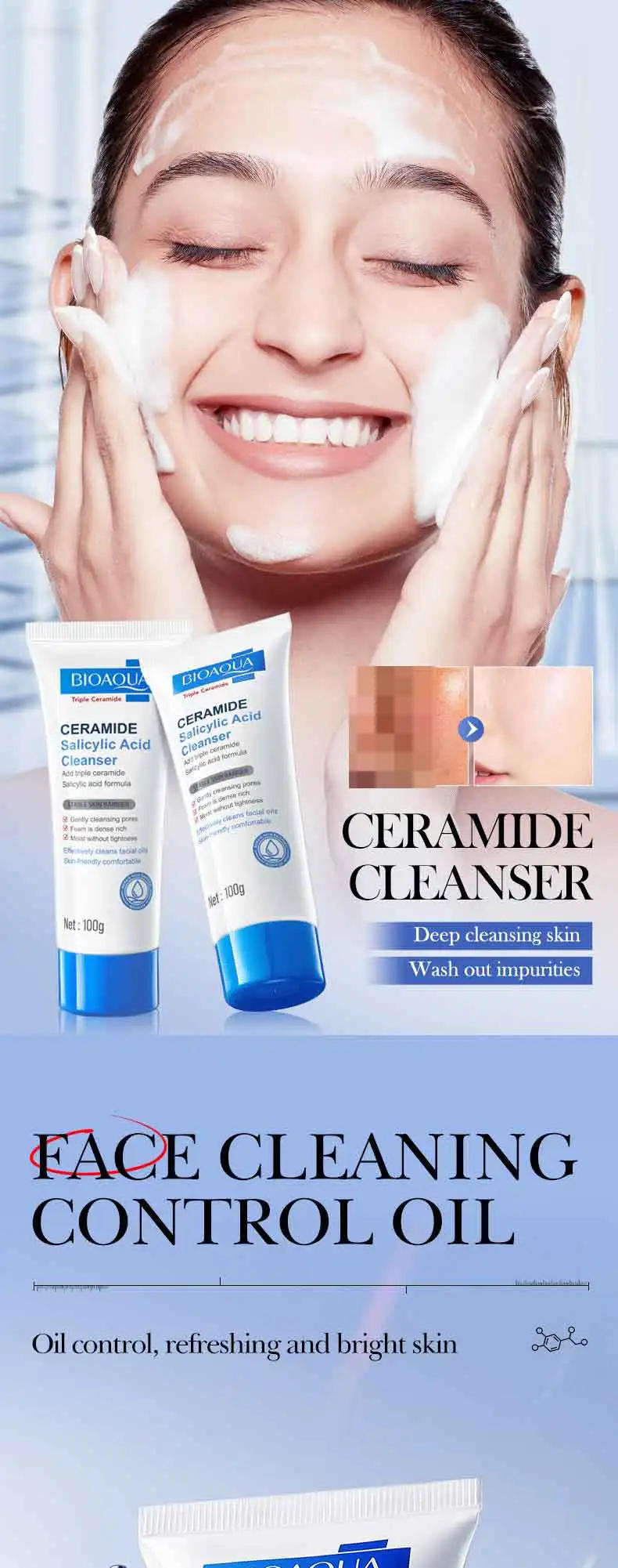 Description Picture 2 of itemSalicylic Acid Cleansing Facial Cleanser Oil Control Anti-Acne Skin Care Whitening Cleanser Gentle Mild Facial Cleanser