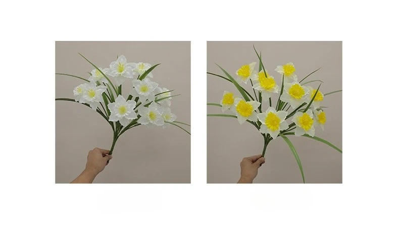 Description Picture 5 of itemArtificial Flowers Silk Daffodil Bouquet Fake Flower Wedding Decorative White Simulation Narcissus Plant Floral Hall Decoration